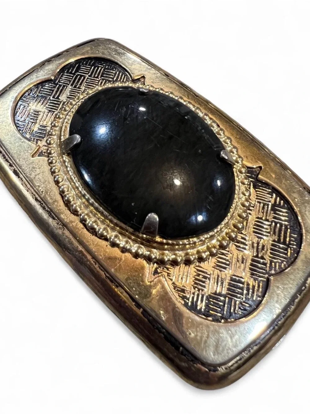 Gold-Tone Belt Buckle with Black Oval Stone